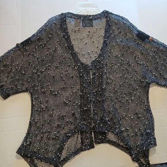 Keren Hart Jacket Topper Black See Through Crocket with Brown Artsy Buttons - Picture 4 of 6